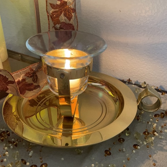 PARTYLITE BRASS & GLASS T.L.HOLDER TABLETOP/SCONCE